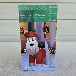 Holiday Living Airblown Inflatable Plaid Scotty Dog 3.5ft Christmas LED - Picture 1 of 6