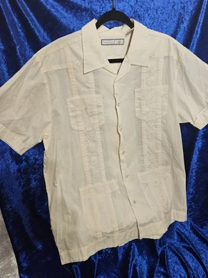 Рубашка Guayabera на пуговицах мужская большая кремовая с коротким рукавом вышитые карманы - Изображение 1 из 4