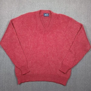 Vintage Puritan Shaggy V Neck Sweater Mens Large Red Soft Fuzzy Pullover USA - Picture 1 of 14