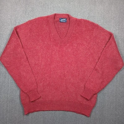 Suéter masculino vintage puritano desgrenhado gola V grande vermelho macio pulôver difuso EUA - Imagem 1 de 4