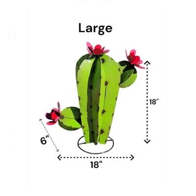 Saguaro-Cactus. Arte de metal rústico corto #3 hecho a mano. Desertor verde/rosa, decoración del hogar Foto 1 de 4