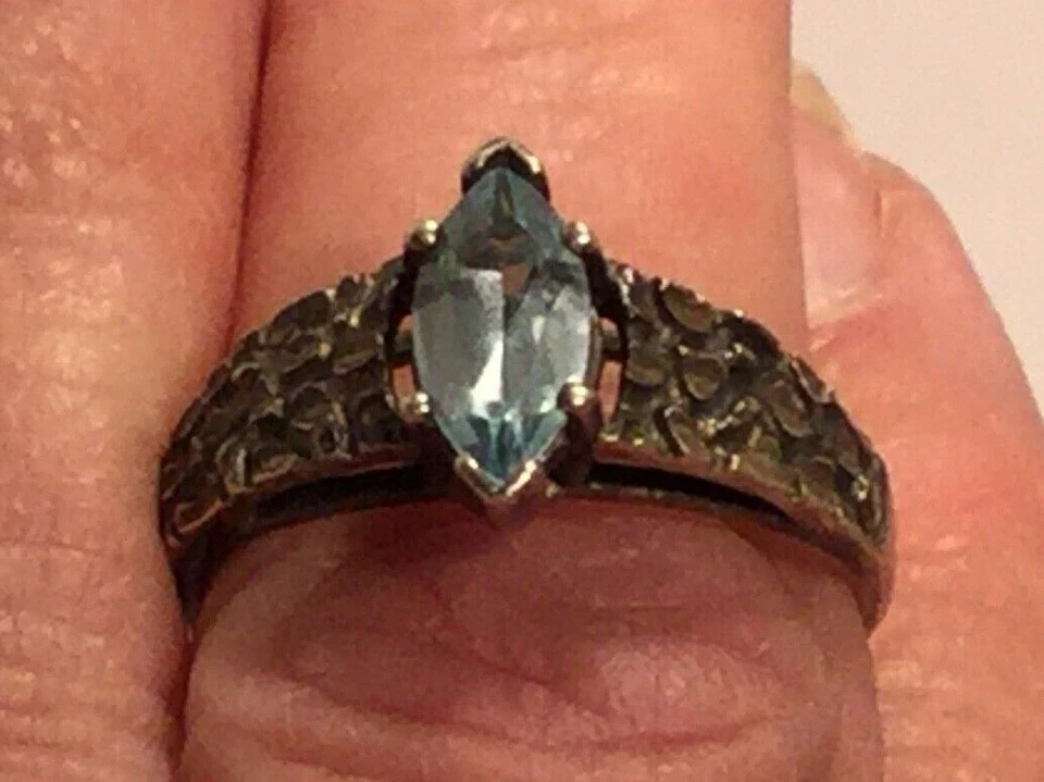 Anillo solitario vintage Kabana topacio azul plata de ley 925 talla 9,25 * Foto 1 de 1