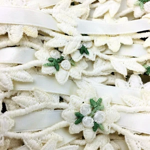 Vintage Floral Applique Trim Lace with Ribbon 6+ Yard White Pastel NOS - Picture 1 of 8