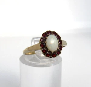 9ct Yellow Gold Opal Garnet Oval Cluster Ring Size P by L.D.P LTD - Picture 1 of 5