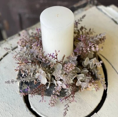 3-1/2" Wheat Eucalyptus Candle Ring Wreath Decor Accent - Image 1 of 3