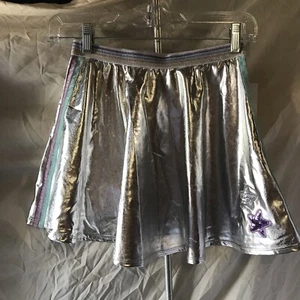 Girls Silver Cute Shiny Sequin Stars Purple Colorful Stripes Skater Skirt Sz 8 - Picture 1 of 5