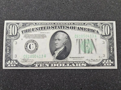 🌟 FR#2006 $10 1934-A Federal Reserve Note PHILADELPHIA DGS Dark Green Seal UNC - Image 1 of 4