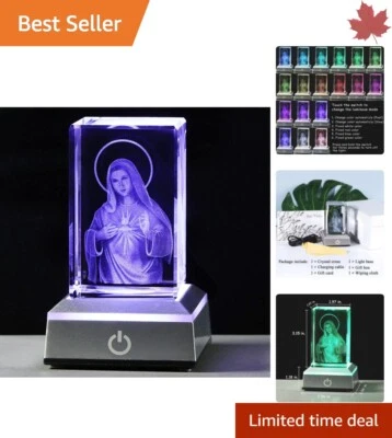 Cristal 3D Virgen María con Base de Luz Colorida - Grabado Láser, Luz Nocturna y Foto 1 de 4