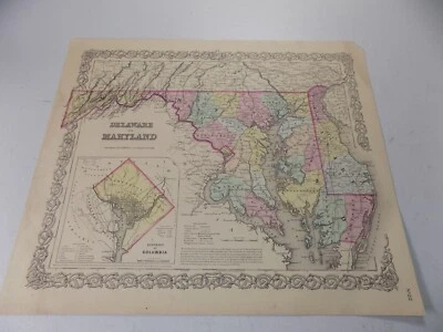 Mapa de Colton de Delaware y Maryland 1850 y el distrito de Columbia Foto 1 de 2