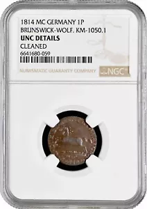 Brunswick-Wolfenbuttel 1 pfennig 1814 MC, NGC UNC Det., "F. Wilhelm (1806-1815)" - Picture 1 of 2