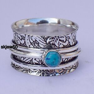 Turquoise Gemstone 925 Sterling Spinner Silver Handmade Jewelry Ring Size 9 S112