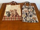Set of 2 Vintage Cats Kitty Bags Tapestry Purse Boho Shopping Bag