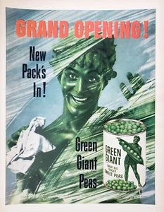 PRINT AD Green Giant Peas 1952 Grand Opening Washing Window Creepy - Picture 1 of 1
