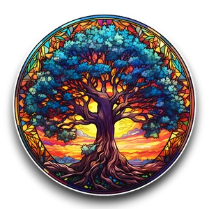 LARGE Beautiful Tree of Life Stained Glass Window Opaque Vinyl Sticker Decal - Picture 1 of 1