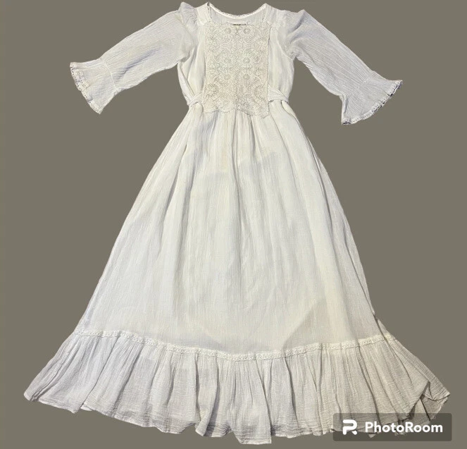 Gunne Sax Cream Gauze & Lace Maxi Dress Cottagecore Prairie Dress Boho Wedding S - Image 1 of 4