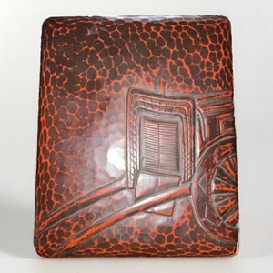 Kamakura-Bori Carving, Rickshaw Illustration, Desk Box, Lacquerware 9.5”7.5”1.5” - Picture 1 of 15