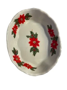 1987 Lefton China Weihnachtsstern Stechpalme Beere Süßigkeiten 6" Schale Japan Ex-Zustand - Bild 1 von 8