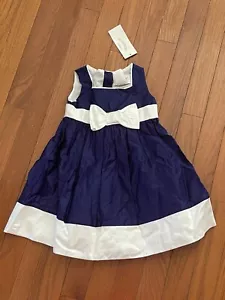 New Gymboree Infant Girl Dressed Up Navy White Bow Dress Size 12-18 months - Picture 1 of 8
