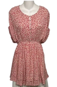 Free People Tunic Top Or Dress Red Ditsy Floral Ruffle Hem Size M - Picture 1 of 5