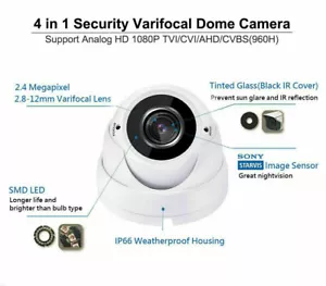 1080P Security Camera 2.8-12mm Varifocal Dome Lens HD TVI CVI AHD Analog White - Picture 1 of 11