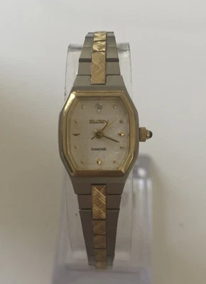 Elgin Watch Diamond Women 16mm Silver Gold Two Tone New Battery - Image 1 of 4
