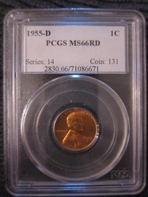 1955-D PCGS Lincoln Memorial Cent MS66RD 1c penny - Image 1 of 4