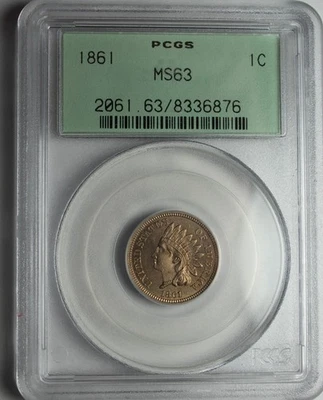 1861 Indian Head Cent MS63 PCGS OGH Very PQ - Image 1 of 4