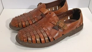 Stacy Adams Fisherman Sandals Mens Size 10M Brown Leather Sierra Woven Slip On - Picture 1 of 10