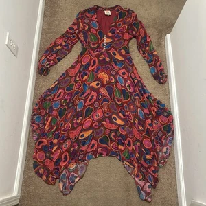 Farm Rio Red Lisa Dress Colorful Slim Fit Sweetheart Midi Size Small *Read! - Picture 1 of 13