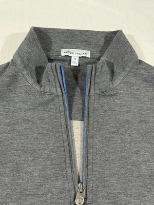 Peter Millar Sweater Mens Medium Gray Pullover 1/4 Zip Cotton Polyester Modal - Image 1 of 4