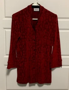 Chico’s Travelers rot/schwarz orientalisch Slinky Knopfleiste Jacke Damen Gr. 0 - Bild 1 von 9