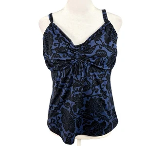 Haut de bain débardeur Lands' End 12 DD armatures * PAS DE COUSSINETS * bleu noir floral - Photo 1/9