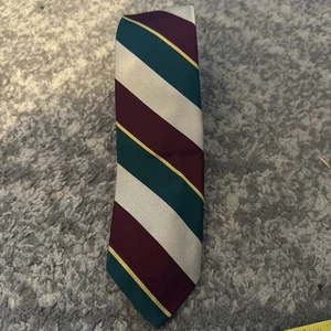 Polo Ralph Lauren Silk Cotton Maroon Green Silver Yellow Stripe Tie Hand Made - Picture 1 of 5