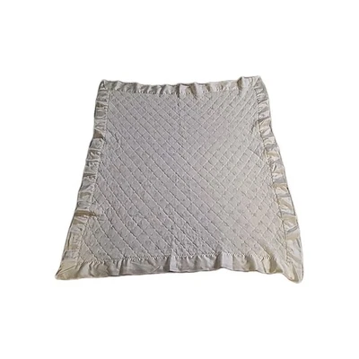 Vintage Baby Crib Blanket White W/ Flowers No Tag Satin Edge Trim & Quilted  - Image 1 of 4