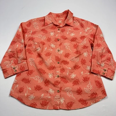Columbia 3/4 Sleeve Fishing Shirt Button-Up Floral Jellyfish Multicolor Womens L - Image 1 of 4