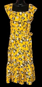 Kojooin Yellow Floral Maxi Ruffles Dress Off Shoulder Belted Plus Size 2XL NWT - Picture 1 of 10