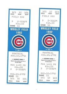 Boletos de béisbol sin usar de los Cachorros de Chicago vs Montreal Expos del 8/10/1992 - Imagen 1 de 2