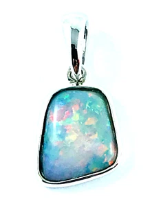 Solid Black Opal PENDANT, 18ct (750) white gold, natural Australian opal, - Picture 1 of 13