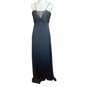 Maxi abito discoteca vintage anni '70 nero raso poliestere uncinetto pizzo slip XS/S - Foto 1 di 4