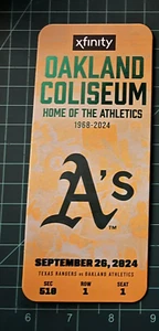 Oakland Athletics A's Final Game 2024 Coliseum Commemorative Ticket SGA 9/26/24 - Picture 1 of 1