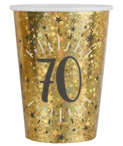 70th Birthday Party Cups Age 70 Luxury Gold Sparkle Paper Party Cups x 10 - Picture 1 of 1