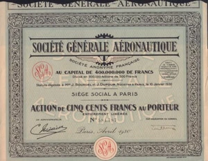 Societe Generale Aeronautique Paris France 1930 - Aviation / Automobile Supplier - Picture 1 of 1