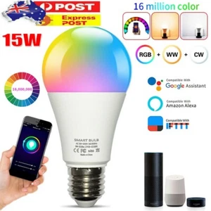 E27 WiFi Smart LED Light Bulb 15W RGB Globe Colour Lamp For Alexa Google Home - Picture 1 of 12