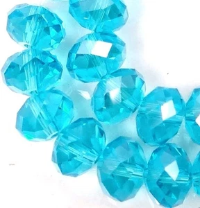 10x7mm Aqua Blue Glass Quartz Faceted Rondelle Beads (25) - Picture 1 of 2