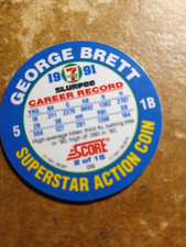 Baseball Score 1991 Slurpee 7-11 Superstar Action Coin  GEORGE BRETT