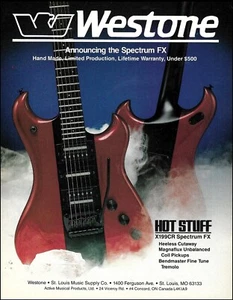 Pubblicità chitarra rossa SLM Westone X199CR Spectrum FX 1986 8x11 stampa pubblicitaria - Foto 1 di 3