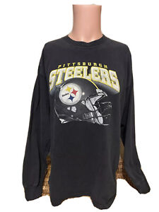 Men’s Vintage REEBOK Pittsburgh Steelers Helmet Logo Black Long Sleeve Shirt XL