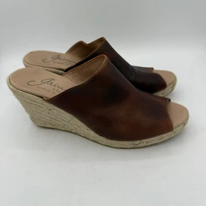 Gaimo Gossa braune Leder-Pantolette Keilabsatz Espadrille-Sandale Größe 9,5 Slipper Schuh - Bild 1 von 6
