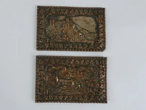 Pair Metal Relief Works Architectural Landscape Monastery Church Castle Circa 1910/20 - Picture 1 of 7