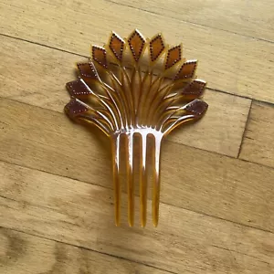 Großer Celluloid antiker Haarkamm Art Deco 4 Zähne Bernstein rot Strass - Bild 1 von 12